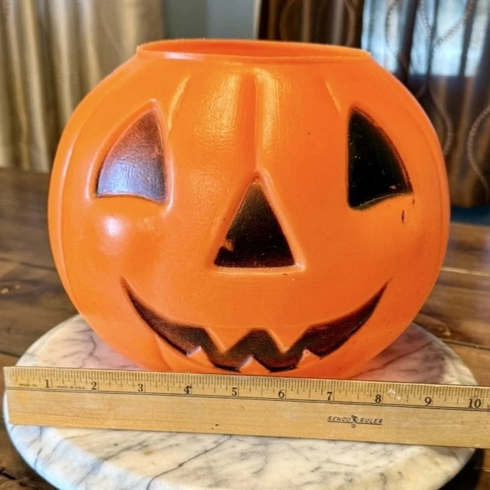 VTG 80s Halloween Trick Or Treat Jack-O-Lantern Blow Mold Pumpkin Candy Bucket